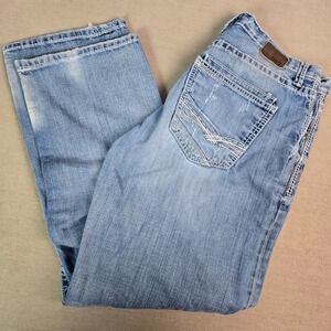 BKE Denim Tyler Straight Mens Light Wash Distressed Jeans 36R 31L Ripped